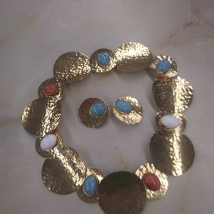 Lea Bernard 1985 gilt metal panel necklace